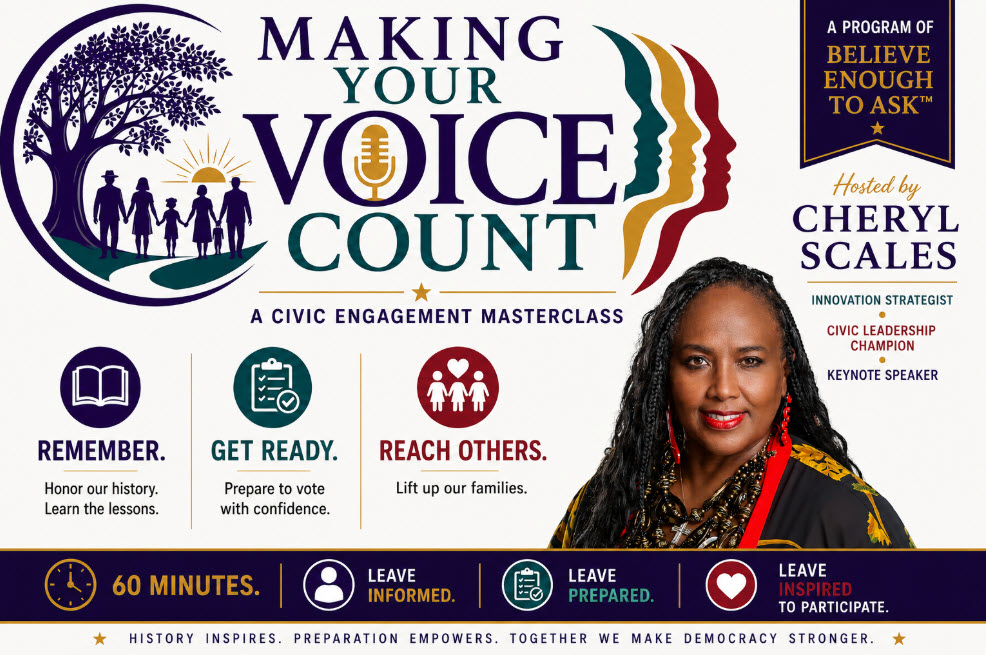 Making Your Voice Count civic engagement masterclass hosted by Cheryl Scales